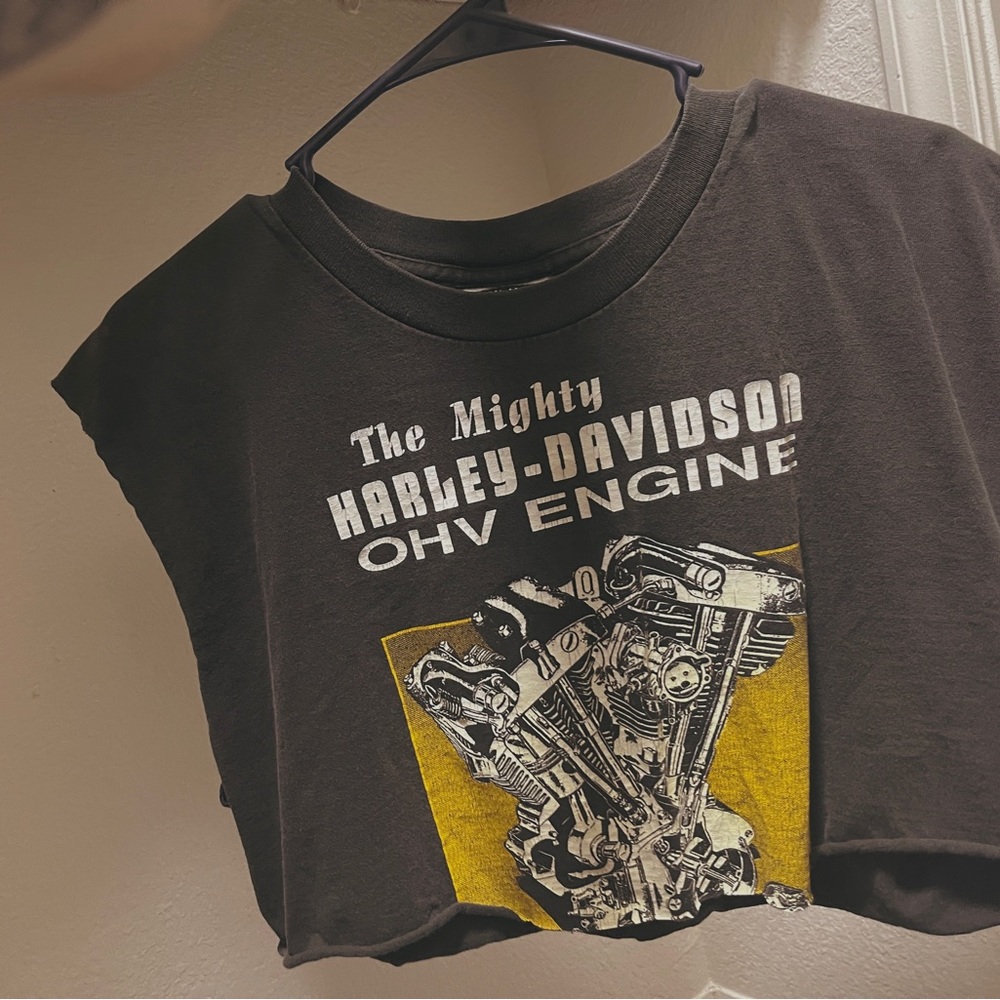 Vintage Lee Harley Davidson cropped cutoff shirt. Fits me loosely and I’m an XS.
